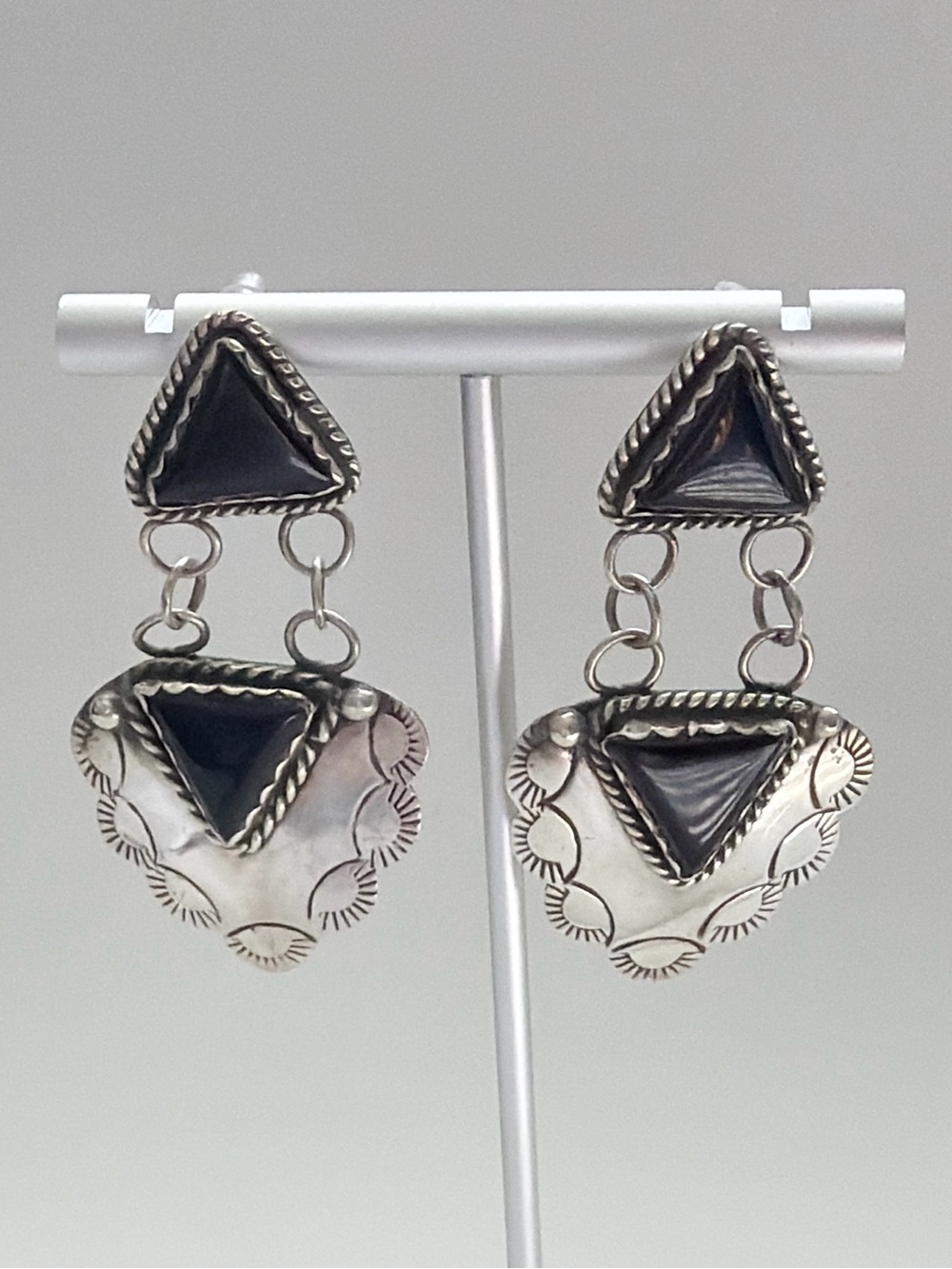 Vintage Abel Toledo Navajo Onyx Sterling Silver Earrings